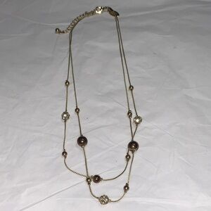 LOFT Elegant Gold and Brown Beaded Necklace